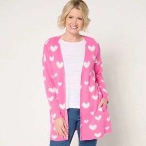 Driftwood Pink Heart Cardigan – Cozy Valentine's Day Open Front Knit Sweater